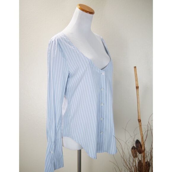 Frame Shirt XS Women Sky Color Stripe Cotton Blouse Nordstrom Exclusive - Picture 6 of 6